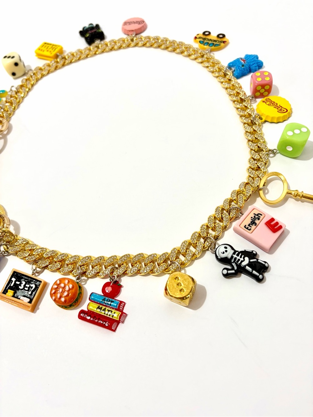 Womens Gold-Tone Charm Bag Strap/Bag Charm With Colorful School-Themed Charms
